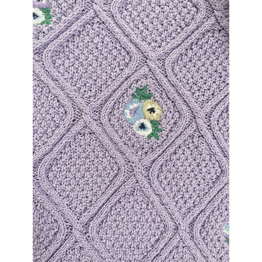 Lavender Fields Ruffle Floral Sweater Sz M Shirt Cottage Cozy Girly Soft Grandma - Picture 2 of 10